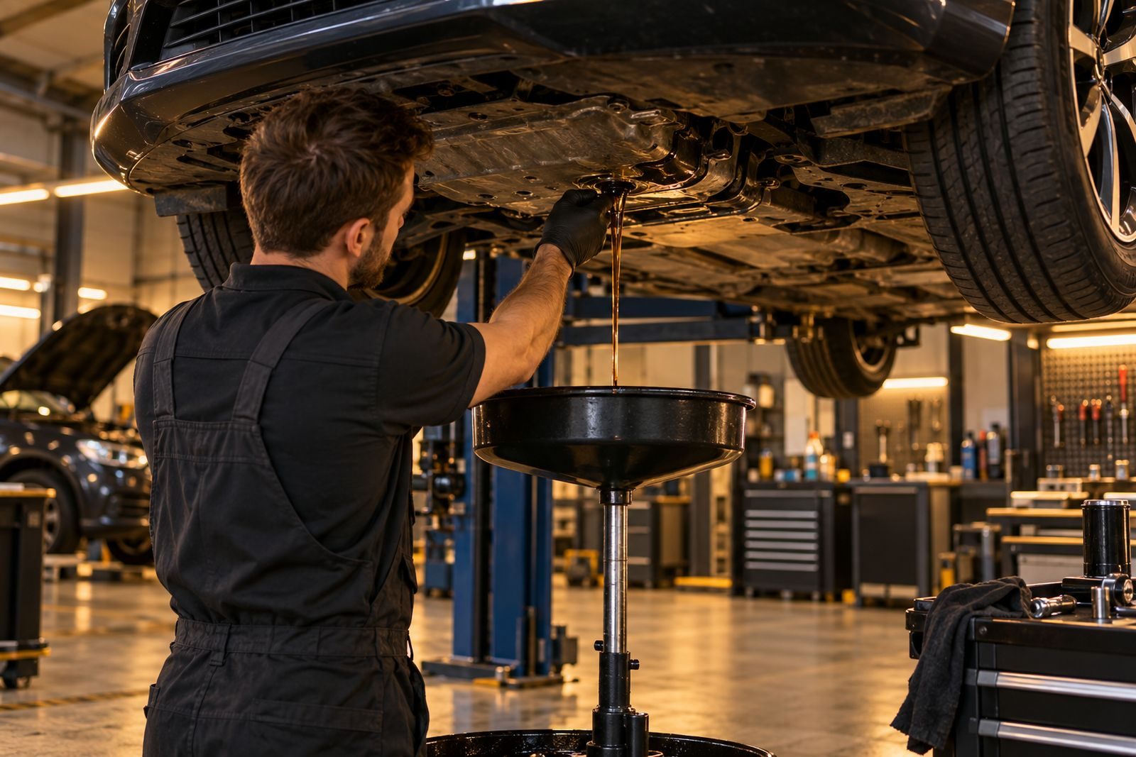 Illustrative photo of a mechanic doing an oil change